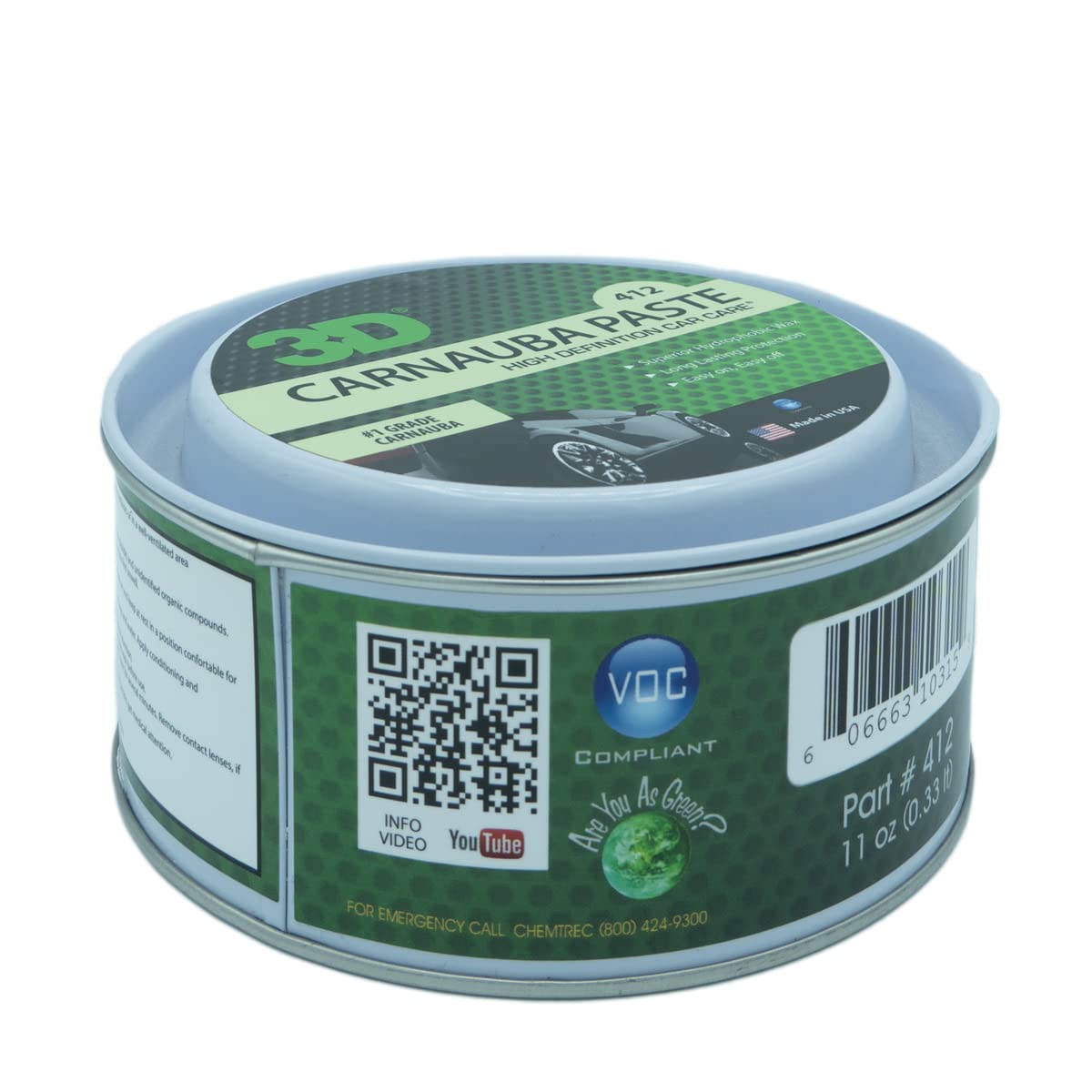 3D Carnauba Paste Wax - Deep Gloss Shine Car Wax - Hydrophobic Properties - Heavy Concentration for Longer Lasting Shine - Easy Application 11oz - Image 3