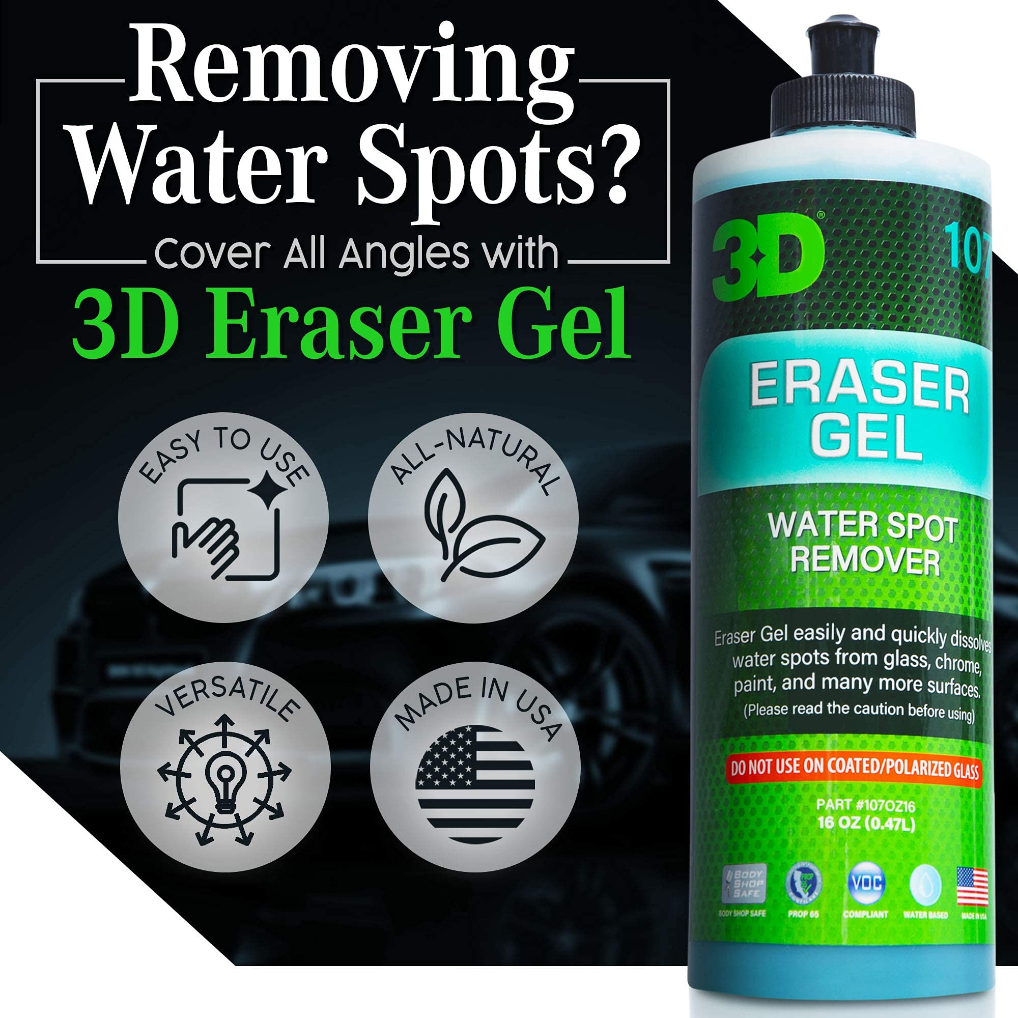 3D Eraser Gel Water Spot Remover – Acidic Gel Formula for Hard Water Spots & Mineral Deposits – Safe for Paint, Glass, Chrome, Plastic & Metal - 16 oz - Image 5