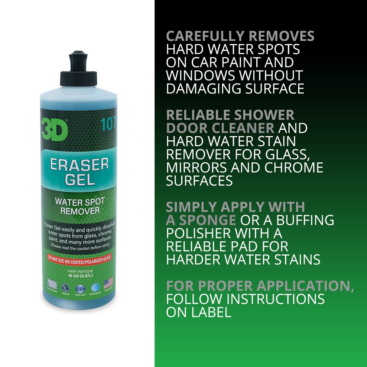 3D Eraser Gel Water Spot Remover – Acidic Gel Formula for Hard Water Spots & Mineral Deposits – Safe for Paint, Glass, Chrome, Plastic & Metal - 16 oz - Image 6