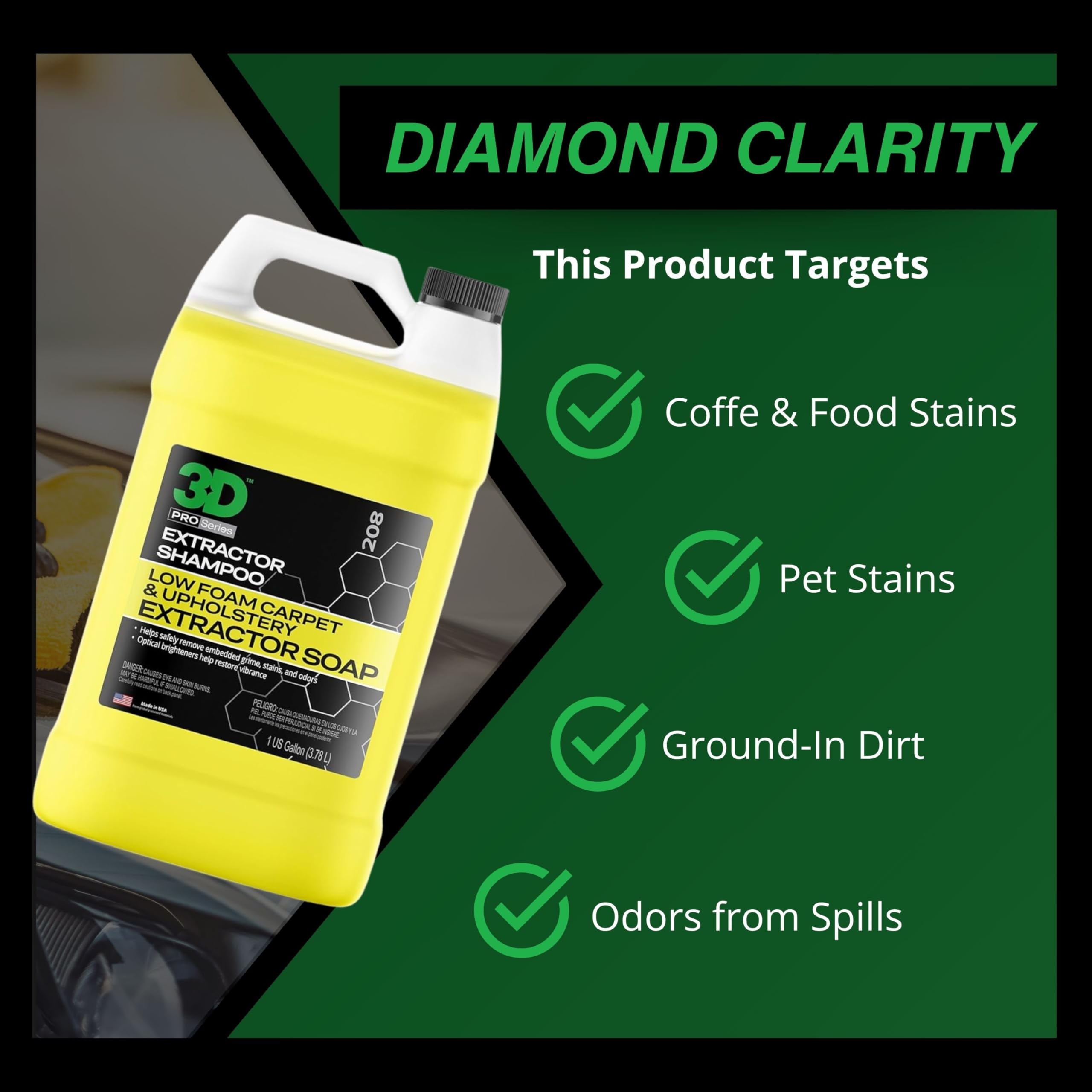 3D Extractor Carpet Cleaner Shampoo for Machine Use - Upholstery Cleaner, Stain Remover & Odor Eliminator - Low Foam, No Residue Formula 1 Gallon - Image 3