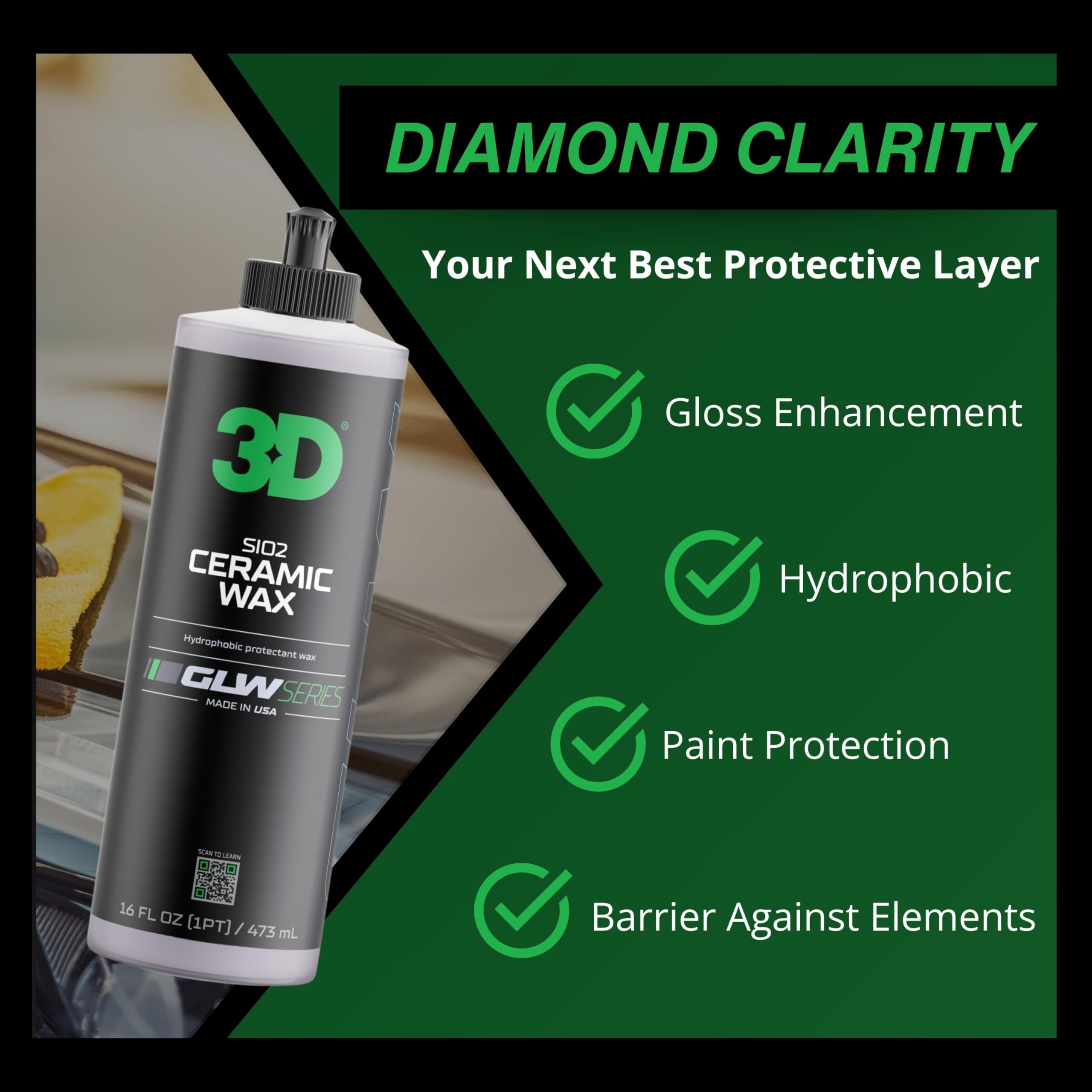 3D GLW Series Ceramic Wax – SiO2 Infused Car Wax for Ultimate Gloss, Hydrophobic Protection & Easy Application | Ultra Slick Shine | Made in USA 16 oz - Image 9