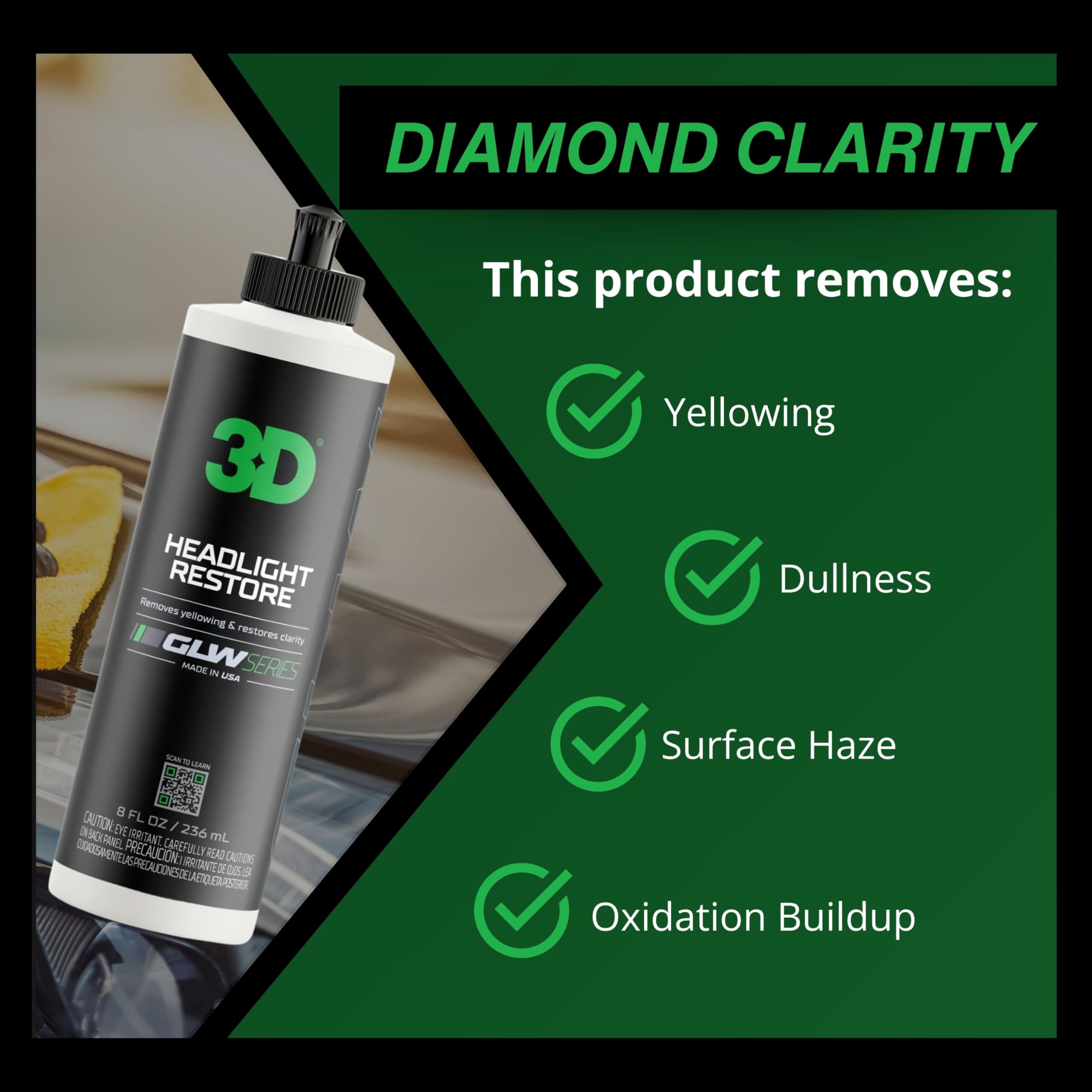 3D GLW Series Headlight Restore – 2-Step Kit Removes Oxidation, Scratches & Yellowing | UV Protection for Clear Headlights & Safer Driving | Made in USA - 8 oz - Image 4