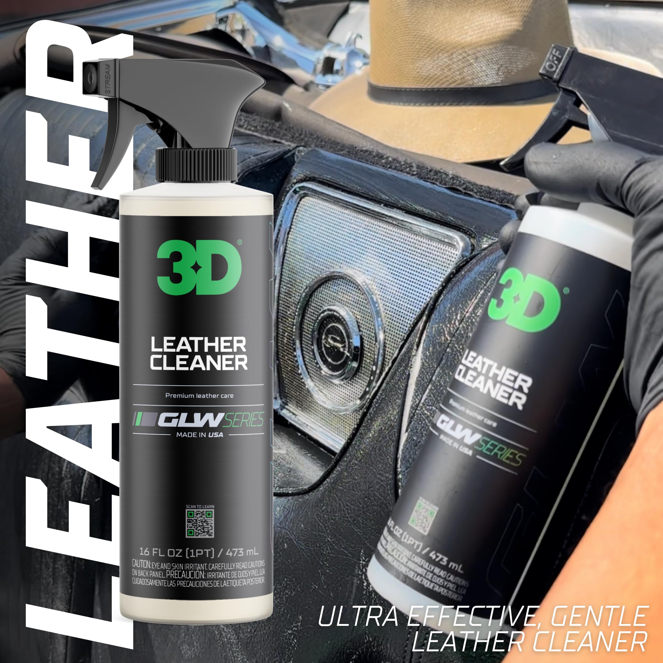 3D Leather Cleaner for Car, GLW Series | Ultimate Deep Cleaning | Removes Dirt, Grease, Body Oils | DIY Car Detailing | Versatile Cleaner for All Leather Goods | 64 oz - Image 4