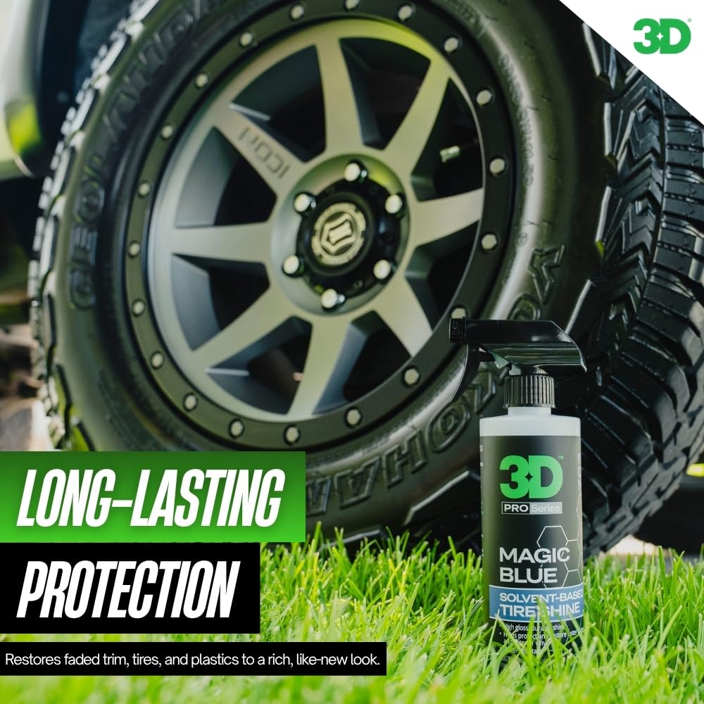 3D Magic Blue Tire Shine Spray - Water Resistant High Gloss Tire & Trim Dressing | Long Lasting Protection | No Sling, No Run Formula | Made in USA |16 oz - Image 3