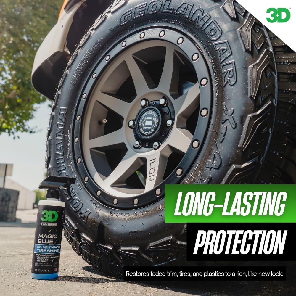 3D Magic Blue Tire Shine Spray - Water Resistant High Gloss Tire & Trim Dressing | Long Lasting Protection | No Sling, No Run Formula | Made in USA |16 oz - Image 4