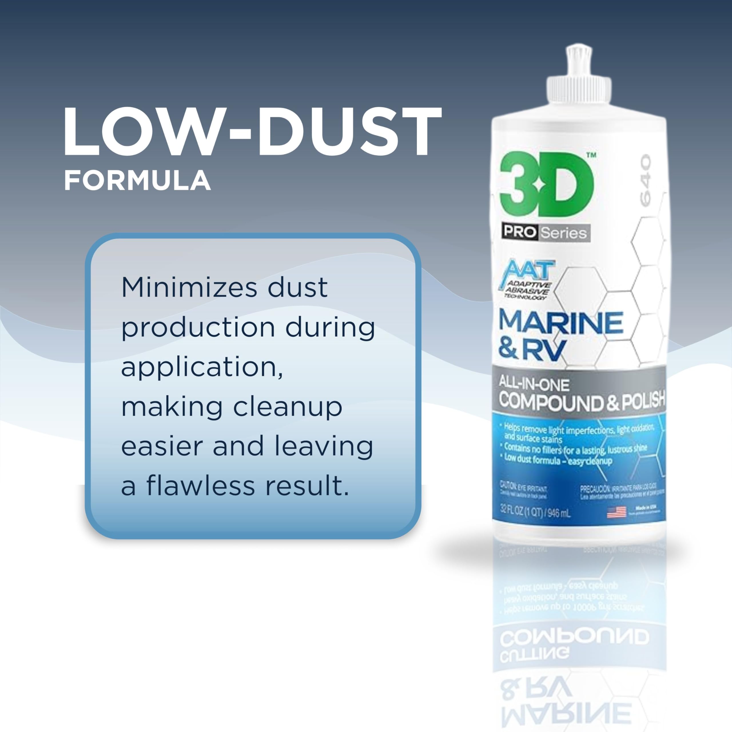 3D Marine & RV All-in-One Gel-Coat Compound & Polish – Removes Oxidation, Swirls, & P2000 Scratches, Deep Shine Wax Protection, No Fillers, 32oz - Image 4