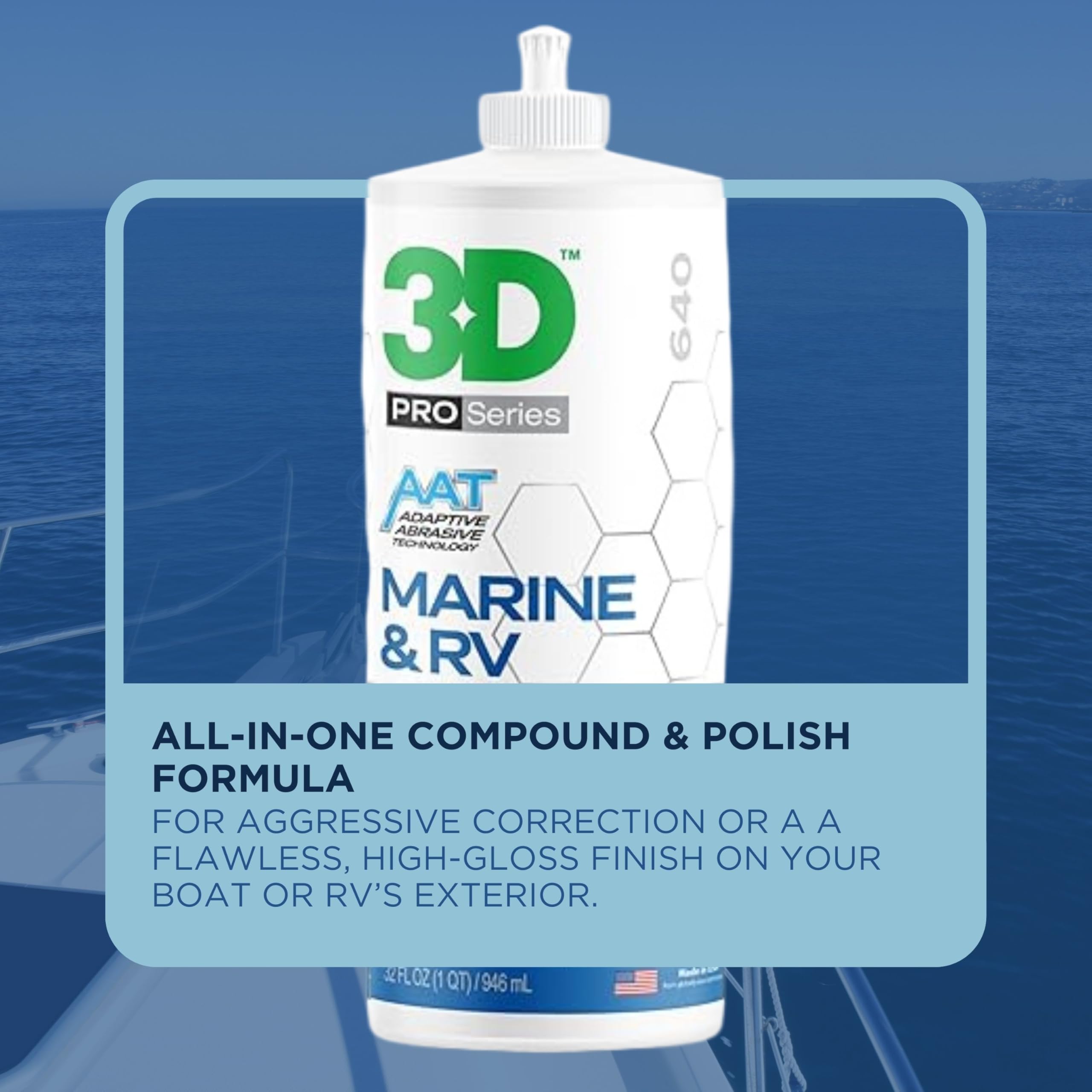 3D Marine & RV All-in-One Gel-Coat Compound & Polish – Removes Oxidation, Swirls, & P2000 Scratches, Deep Shine Wax Protection, No Fillers, 32oz - Image 5