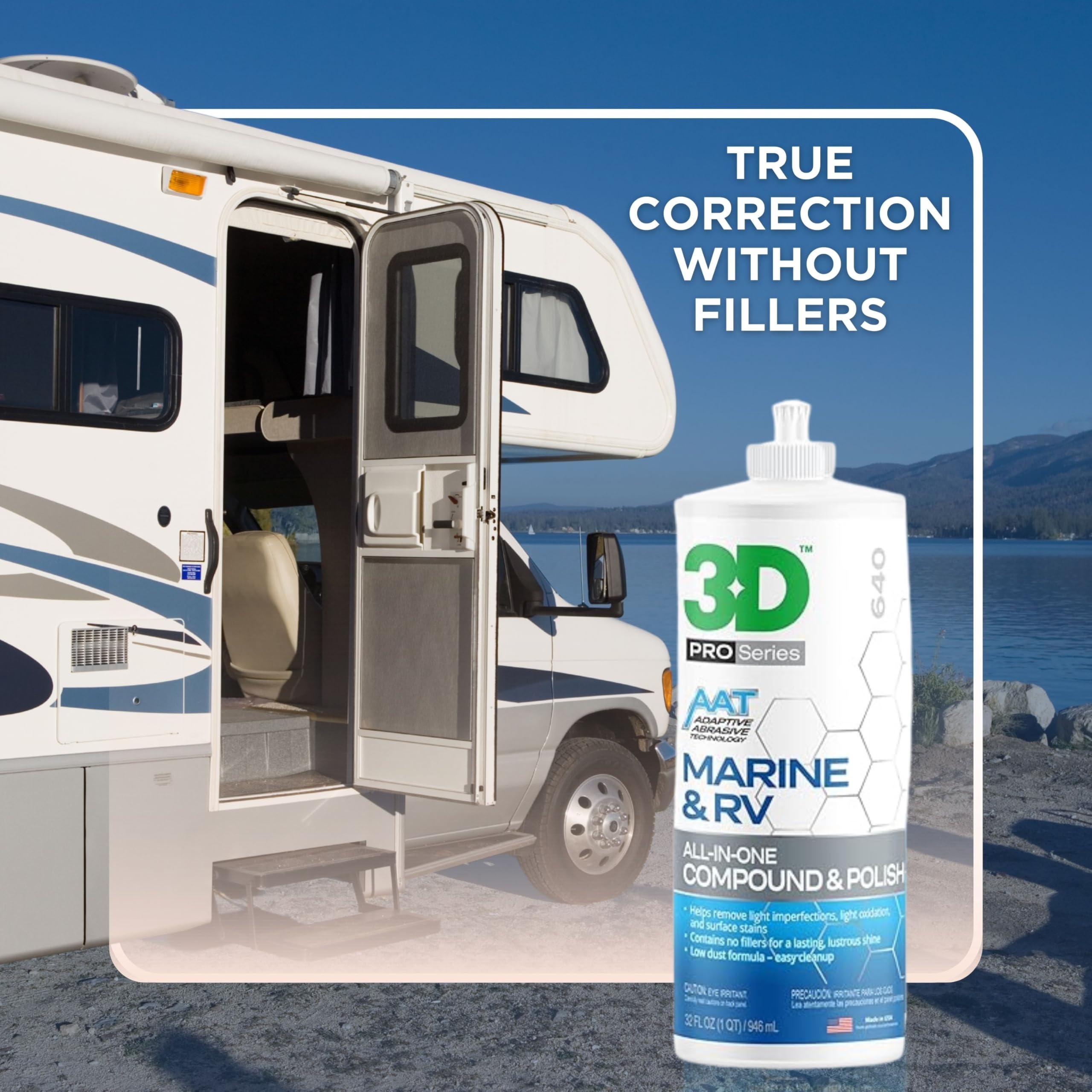 3D Marine & RV All-in-One Gel-Coat Compound & Polish – Removes Oxidation, Swirls, & P2000 Scratches, Deep Shine Wax Protection, No Fillers, 32oz - Image 6