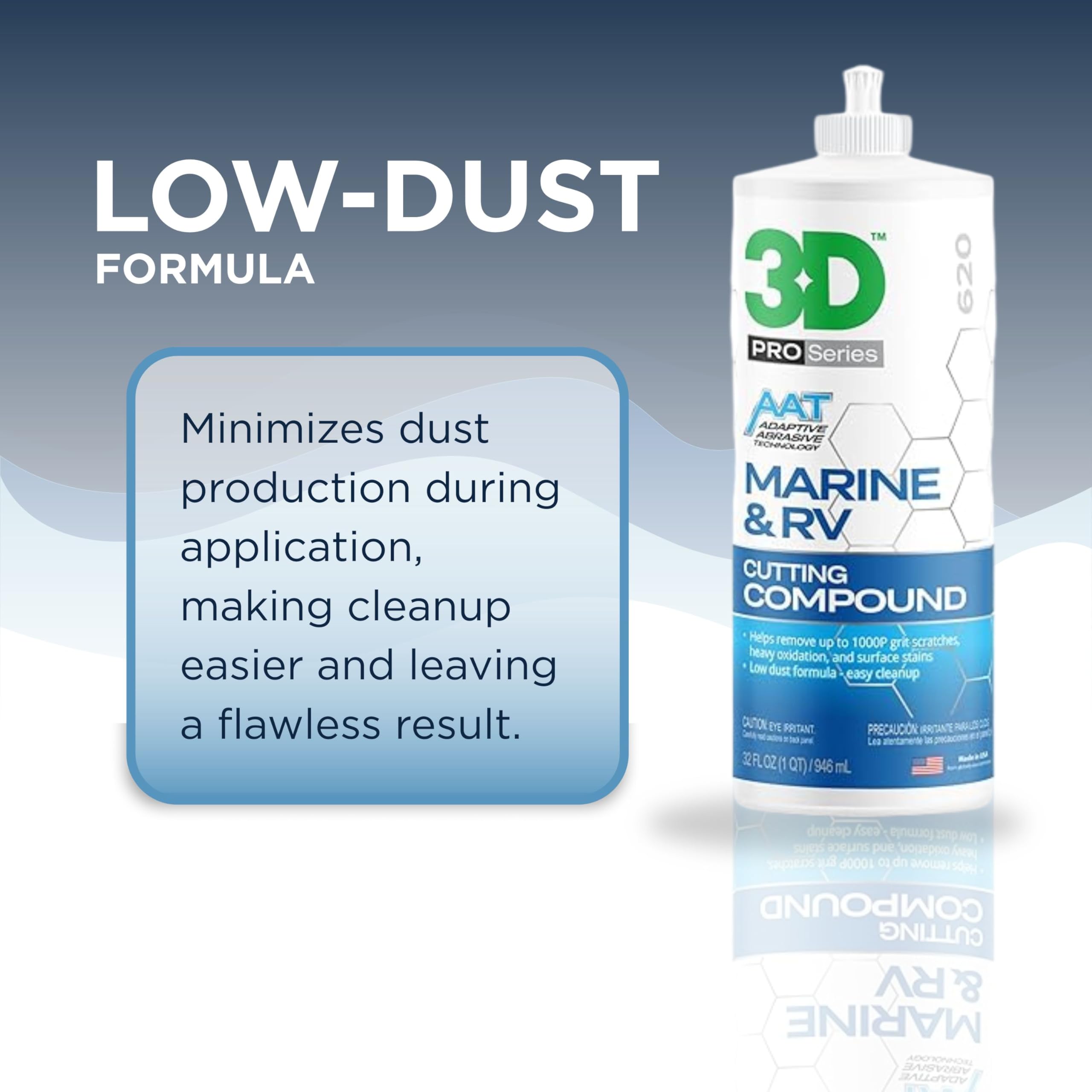 3D Marine & RV Gel-Coat Cutting Compound – Removes P1000 Grit Scratches, Oxidation & Swirls, High-Cut Formula, No Fillers, Low-Dust, 32oz - Image 4