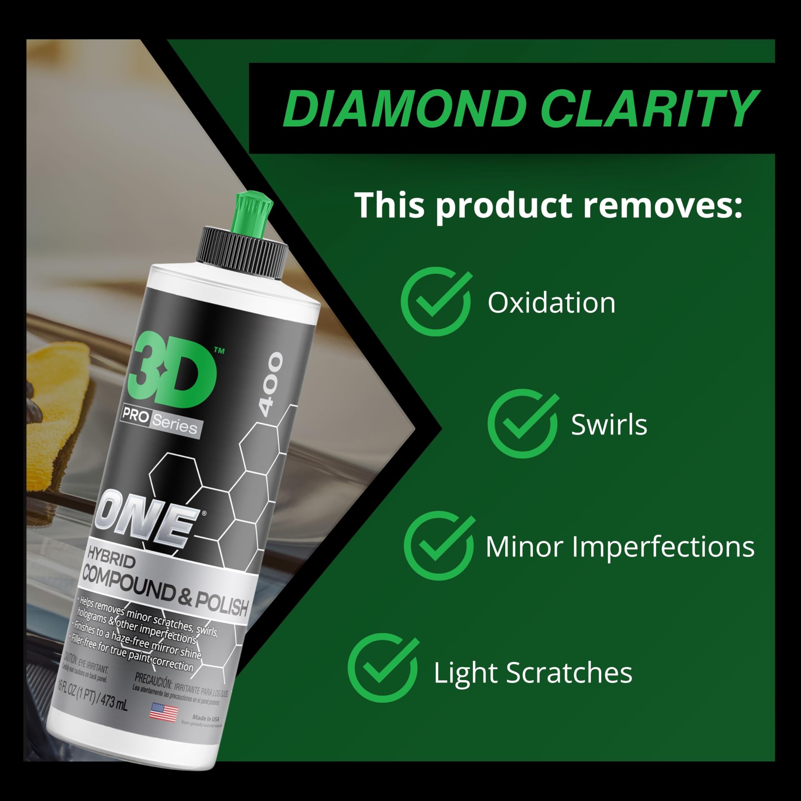 3D One Car Scratch & Swirl Remover Hybrid Rubbing Compound & Polish Buffing Compound for True Paint Correction 16oz Made in USA - Image 7