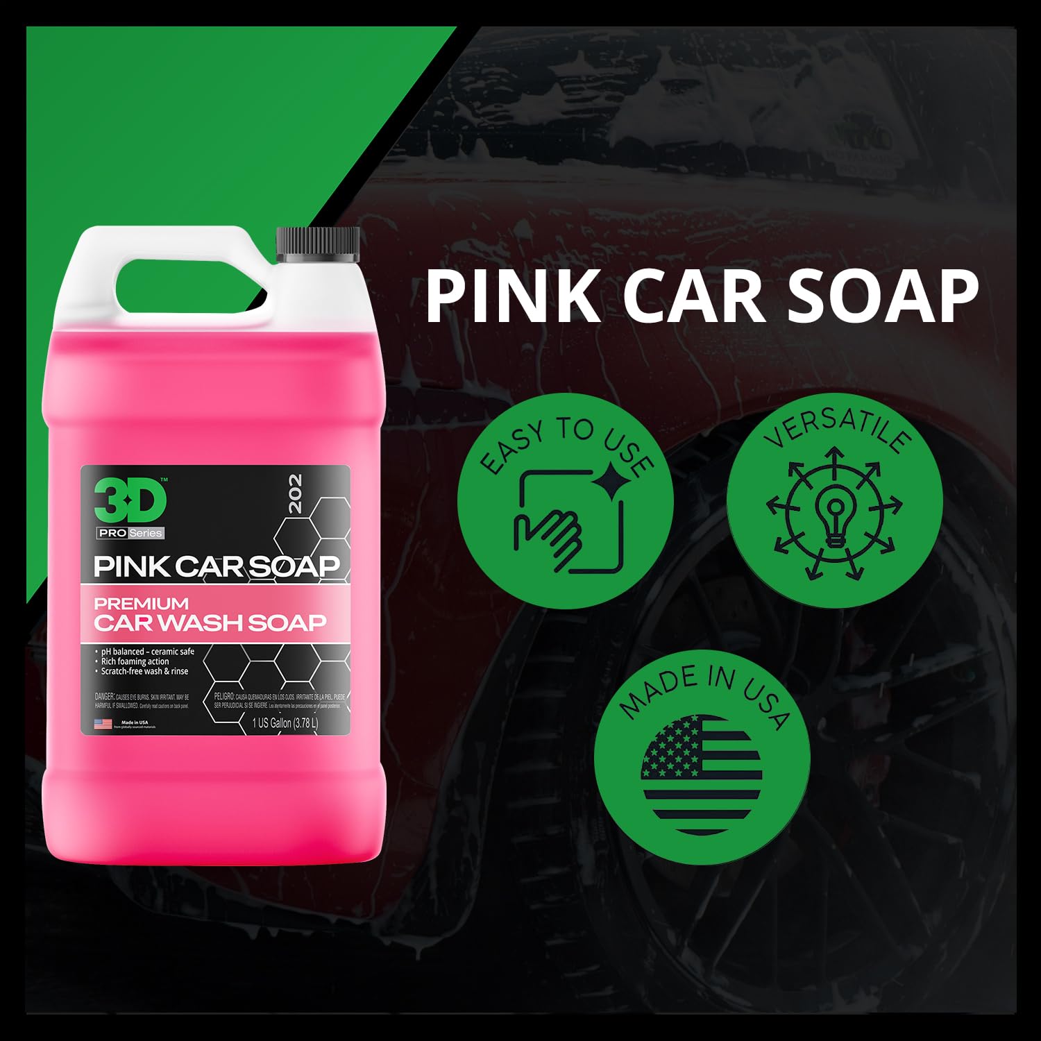 3D Pink Car Soap – 1 Gallon |pH Neutral Car Wash Soap with High Suds & Cherry Scent | Scratch-Free, High Gloss Shine | Safe on Wax & Sealants | Weekly Car Care - Image 9