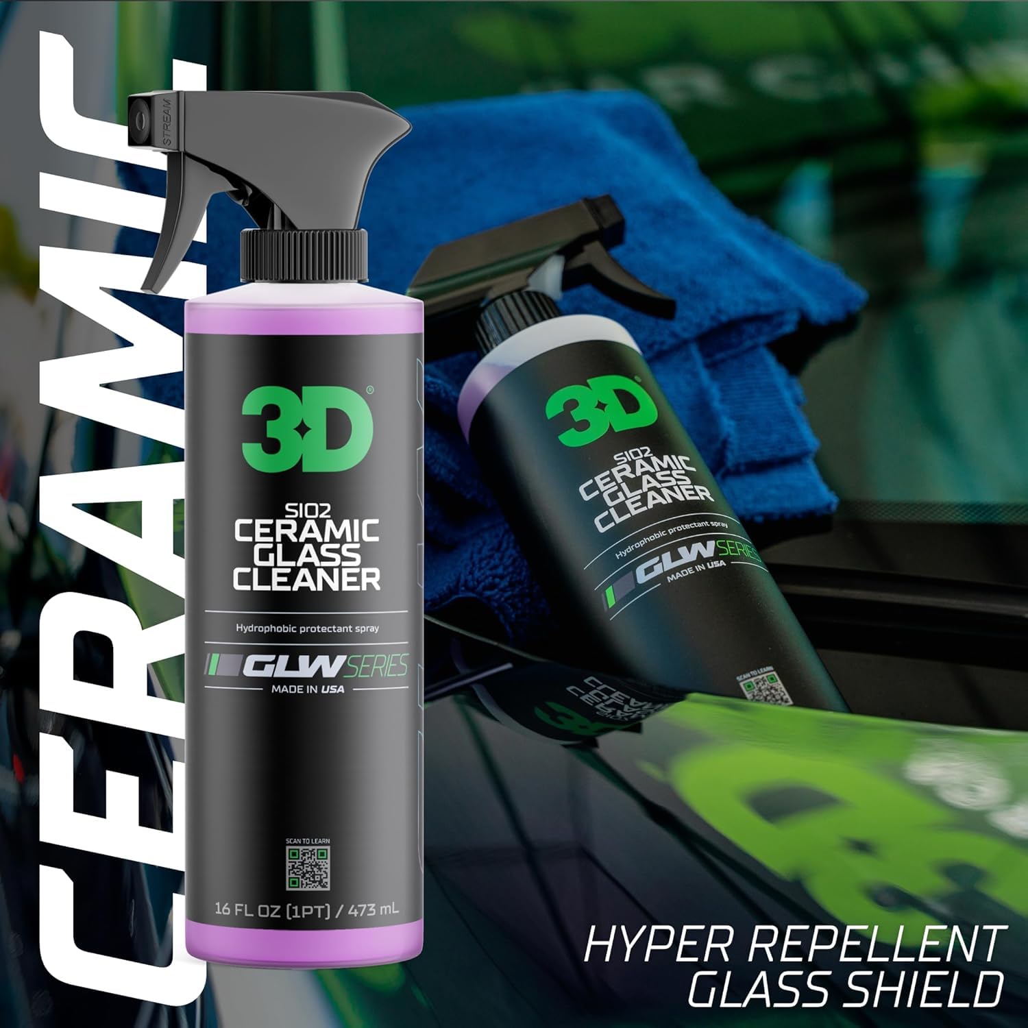 3D SiO2 Ceramic Glass Cleaner, GLW Series | Water & Rain Repellent | All-Weather Protective Ceramic Glass Cleaner | Safe for Tinted, Non-Tinted Windows & Mirrors | DIY Car Detailing | 16 oz - Image 3