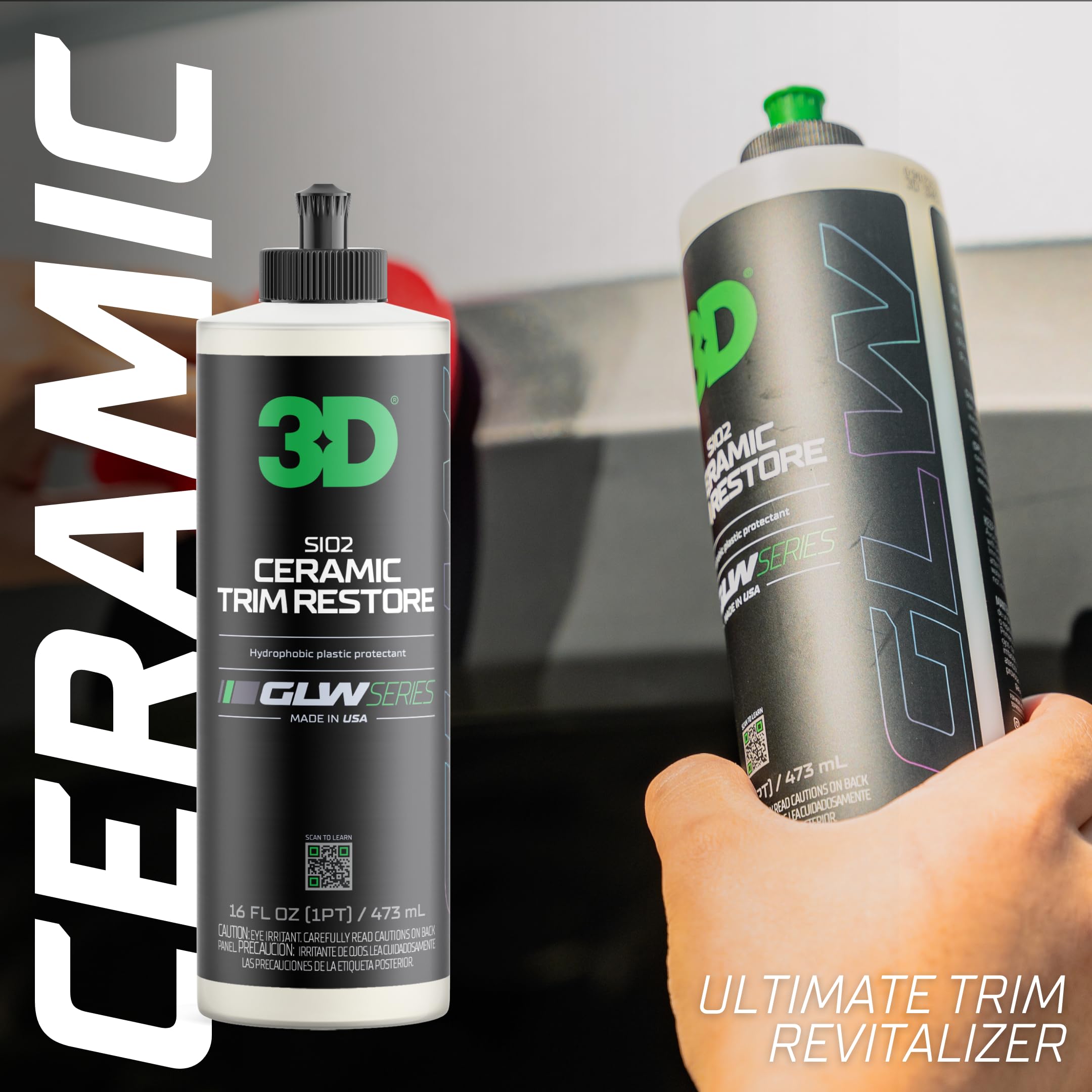 3D SiO2 Ceramic Trim Restore, GLW Series | Ultimate Hydrophobic Trim Reviver | SiO2 Infused Restoring, Shining, & Protecting | Restores Black Plastic & Vinyl | DIY Car Detailing | 16 oz - Image 3