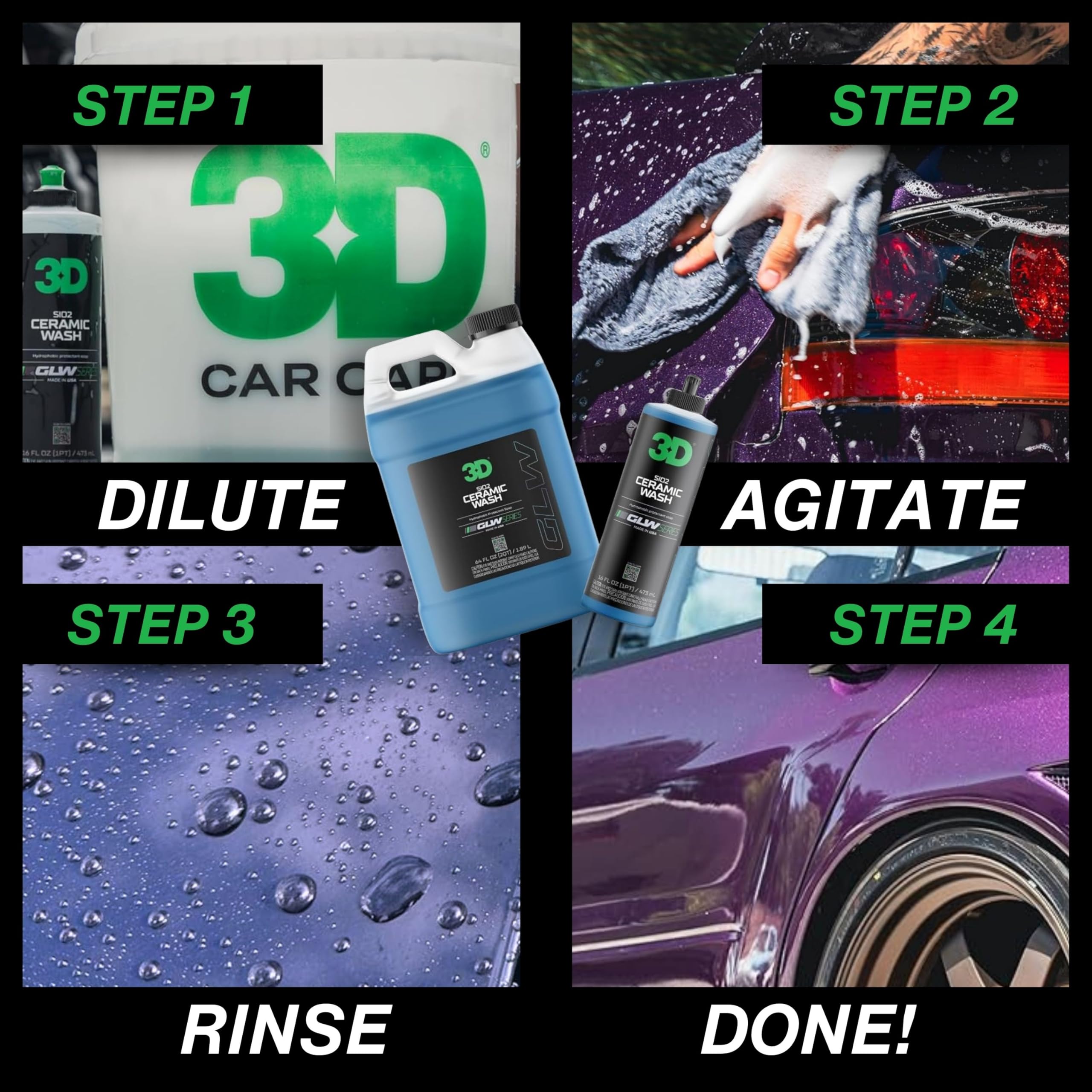 3D SiO2 Ceramic Wash & Wax Soap GLW Series – pH Neutral Car Shampoo with Hydrophobic Protection & Deep Gloss | SiO2 Coating | Scratch-Free Detailing |16 oz - Image 3