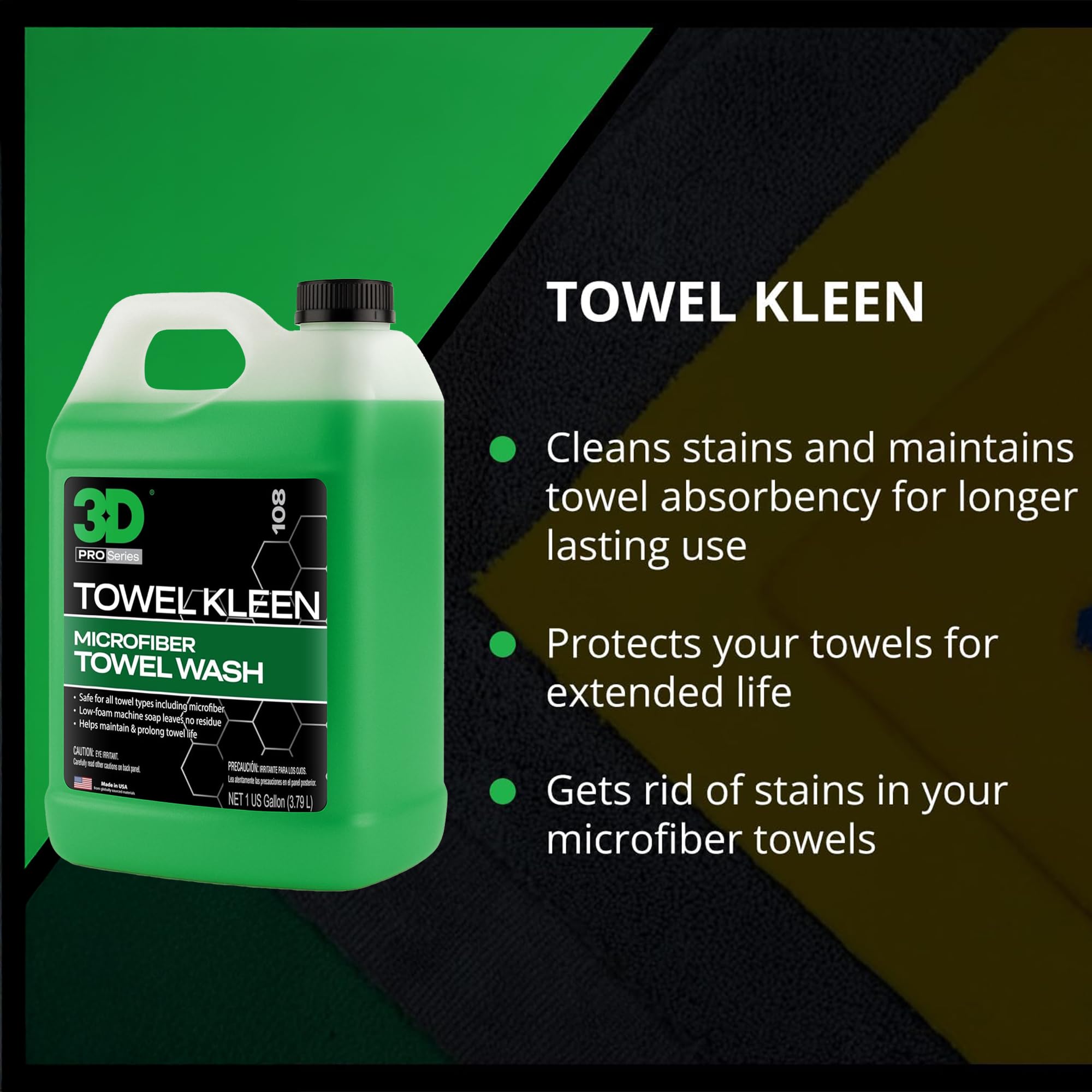 3D Towel Kleen Concentrated Microfiber Detergent - Deep Cleans, Restores & Maintains Car Wash Towel Life - Low Foam, No Residue Premium Laundry Soap 1 Gallon - Image 4
