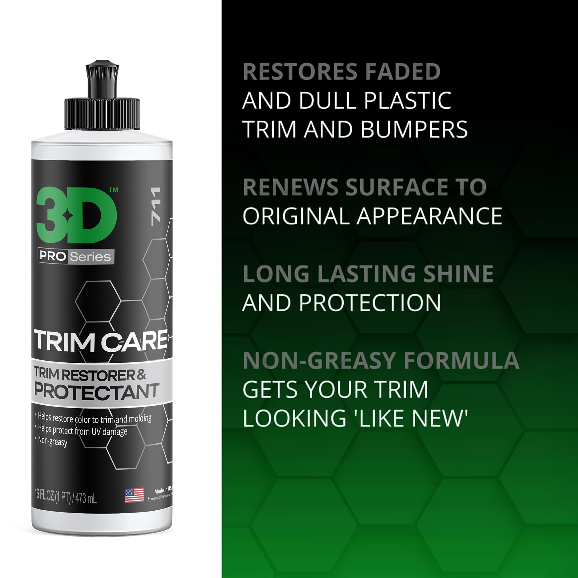 3D Trim Care Restorer of Faded & Dull Plastic, Rubber, Trim & Bumpers - Renews Surface to Original Appearance - Long Lasting Shine & Protection 16oz. - Image 3