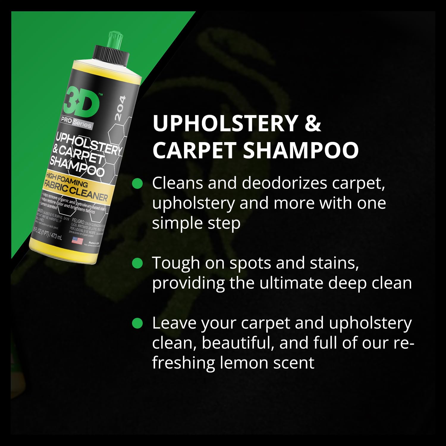 3D Upholstery & Carpet Shampoo - High Foam Stain Remover & Odor Eliminator Shampoo 16oz. - Image 4