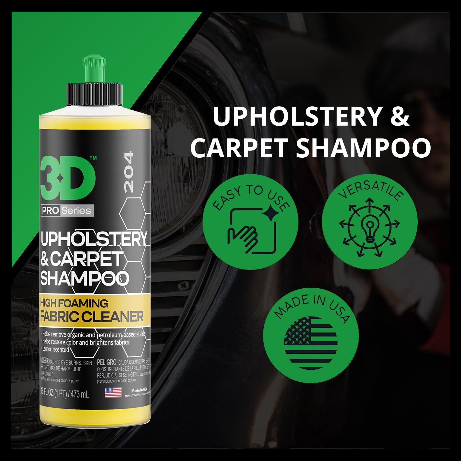 3D Upholstery & Carpet Shampoo - High Foam Stain Remover & Odor Eliminator Shampoo 16oz. - Image 5