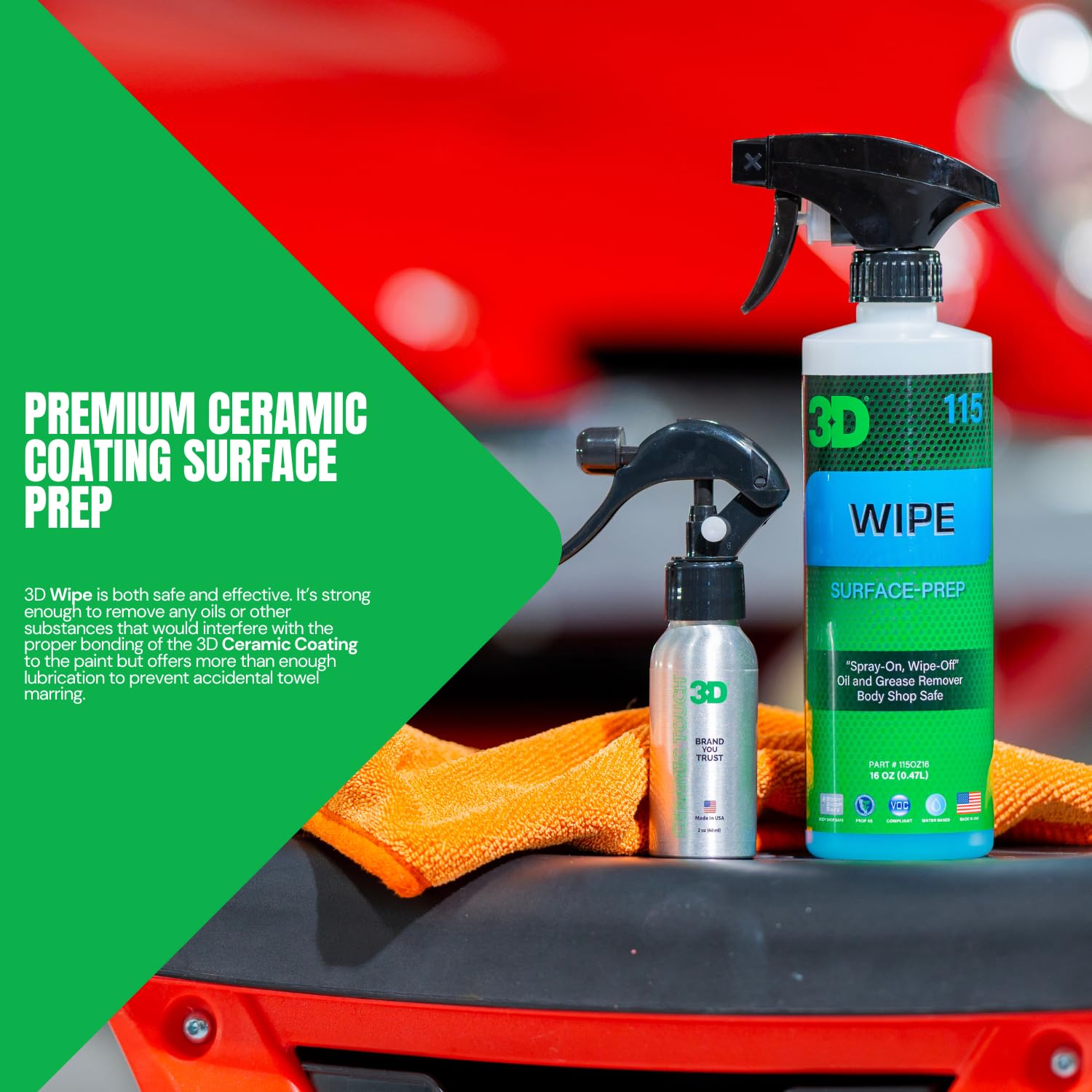 3D Wipe Ceramic Coating Surface Prep - Removes Excess Oils & Lubricants from Paint & Glass Prior to Ceramic Coating Application 16oz. - Image 3